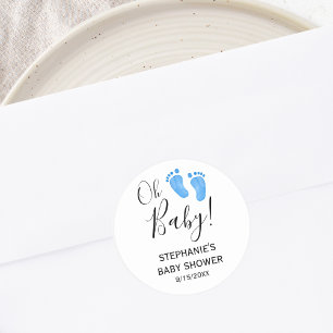 Oh Baby Blue Feet Baby Shower Classic Round Sticker