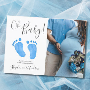 Oh Baby Blue Feet Photo Boy Baby Shower Invitation
