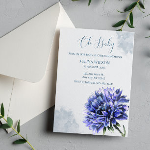 Oh Baby blue floral baby shower  Invitation