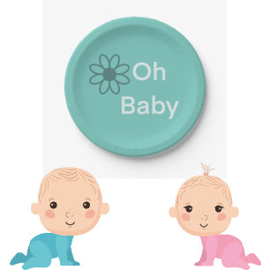 Oh Baby Blue Floral Daisy Paper  Paper Plate