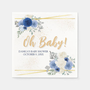 Oh Baby Blue Floral & Gold Baby Shower Napkins