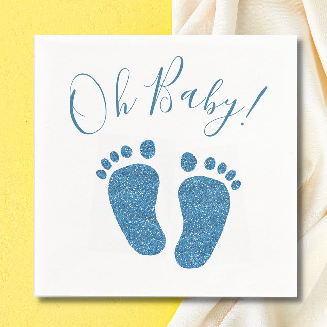 Oh Baby Blue Glitter Feet Baby Shower Napkin (Creator Uploaded)