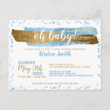 Oh Baby Blue & Gold Boy Baby Shower Invitations