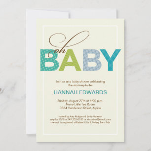 Oh Baby Blue Green Type Baby Shower Invitation
