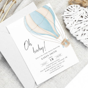 Oh baby Blue Hot Air Balloon Baby Shower Invitation
