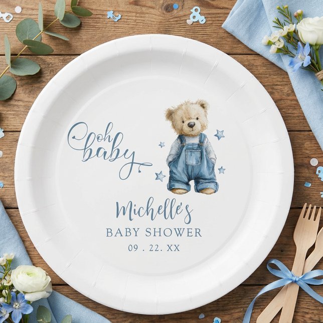 Oh Baby Blue Jean Baby Denim Baby Shower Paper Plate (Creator Uploaded)