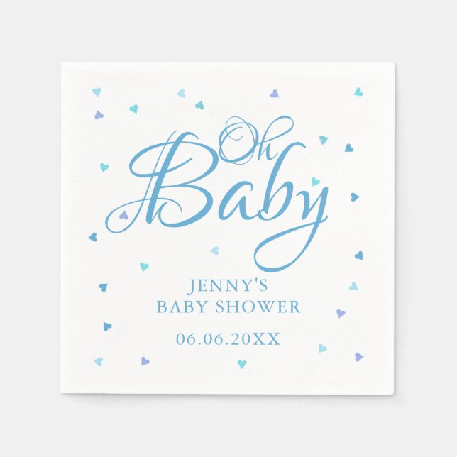 Oh Baby Blue Love Hearts Baby Shower / Sprinkle Napkin (Front)