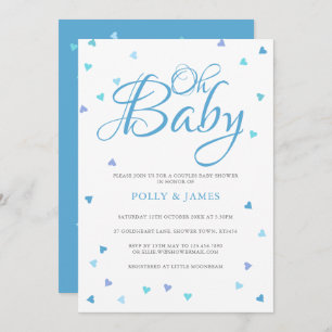 Oh Baby Blue Love Hearts Couples Baby Shower Invitation