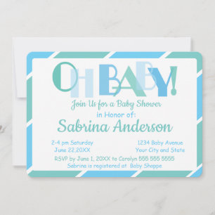 Oh Baby Blue Modern Typography Baby Shower Invitation