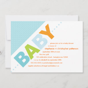 Oh Baby Blue   Orange Modern Baby Shower Invitation