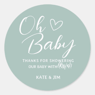 Oh Baby Blue Sage Green Baby Shower Thank You Classic Round Sticker
