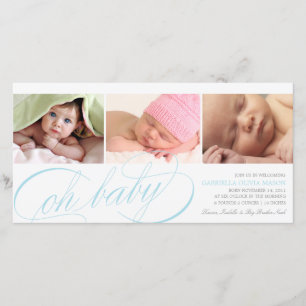Oh Baby Blue Script Birth Announcement