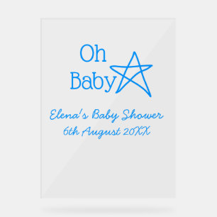 Oh baby blue star baby shower add name modern past acrylic sign