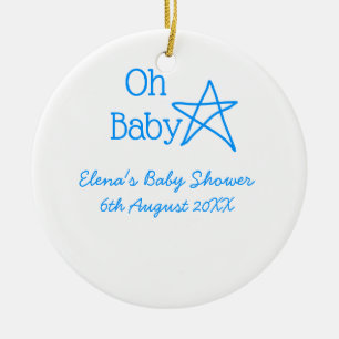 Oh baby blue star baby shower add name modern past ceramic ornament