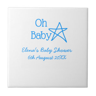 Oh baby blue star baby shower add name modern past ceramic tile