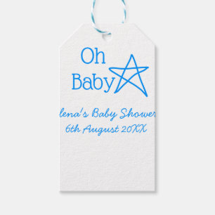 Oh baby blue star baby shower add name modern past gift tags