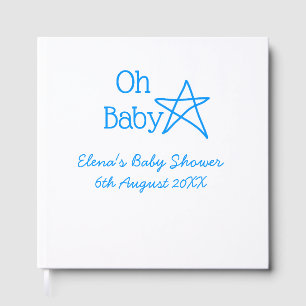 Oh baby blue star baby shower add name modern past guest book