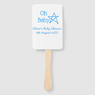Oh baby blue star baby shower add name modern past hand fan