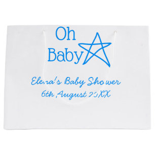 Oh baby blue star baby shower add name modern past large gift bag