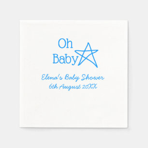 Oh baby blue star baby shower add name modern past napkin