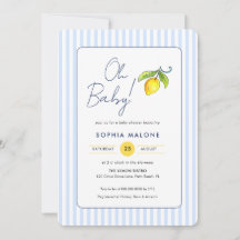 Oh Baby Blue stripes Lemon Baby boy shower 