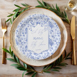 Oh baby blue toile de jouy sketch baby shower paper plate<br><div class="desc">Oh baby dusty blue toile de jouy sketch dusty blue baby shower monogrammed printed paper plates template, dusty blue vintage doodle baby shower personalised paper plates, cute ribbon baby shower printed paper plates, baby boy baby shower party plates, modern sketch baby shower personalised table decor , vintage style baby shower...</div>