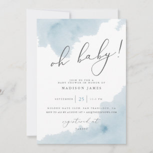 Oh Baby Blue Watercolor Baby Shower Invite
