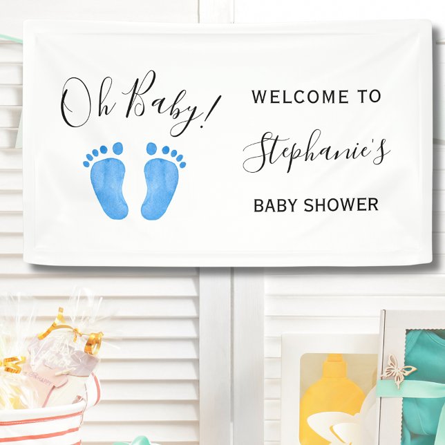 Oh Baby Blue Welcome Baby Shower Banner (Creator Uploaded)