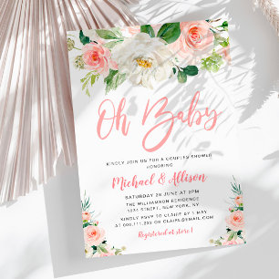 OH BABY blush pink blooms floral couples shower Invitation