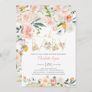 Oh Baby Blush Pink Gold Floral Baby Shower Invitation