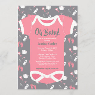 Oh Baby! Bodysuit baby girl shower invitation