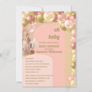 Oh baby boho balloon arch pampas baby shower  invitation