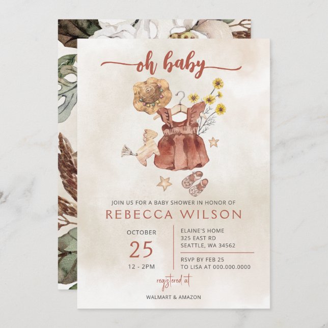 Oh Baby Boho Girl Baby Shower Invitation (Front/Back)