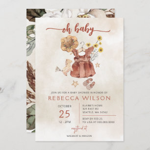 Oh Baby Boho Girl Baby Shower Invitation
