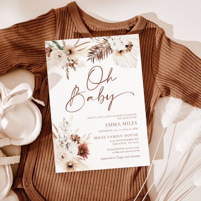 Oh Baby Boho Pampas Baby Shower Invitation (Creator Uploaded)
