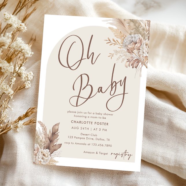 Oh Baby Boho Pampas Grass Neutral Baby Shower Invitation (Creator Uploaded)