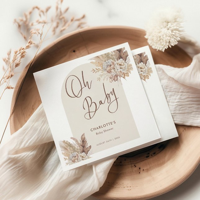 Oh Baby Boho Pampas Grass Neutral Baby Shower Napkin (Creator Uploaded)