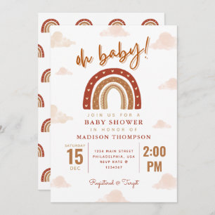 Oh Baby Boho Terracotta Rainbow Clouds Baby Shower Invitation