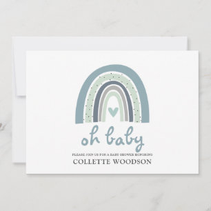 Oh Baby Boho Watercolor Rainbow Boy Baby Shower Invitation