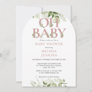 Oh Baby Botanical Greenery Dusty Rose Baby Shower Invitation