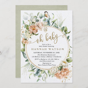 Oh Baby Botanical Rose Eucalyptus Baby Shower Invitation
