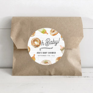 Oh Baby Bottles & Bagels Baby Shower Brunch Classic Round Sticker