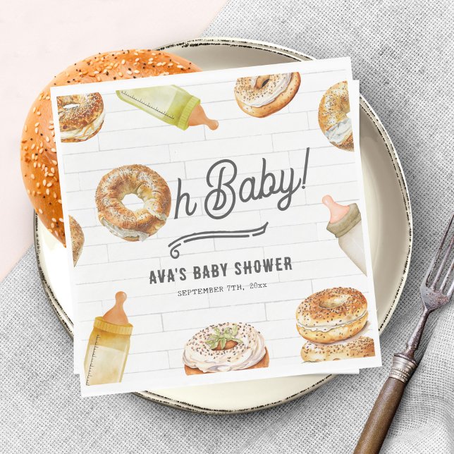 Oh Baby Bottles & Bagels Baby Shower Brunch Napkin (Creator Uploaded)