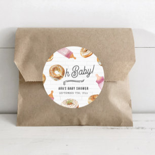 Oh Baby Bottles & Bagels Girl Baby Shower Brunch Classic Round Sticker