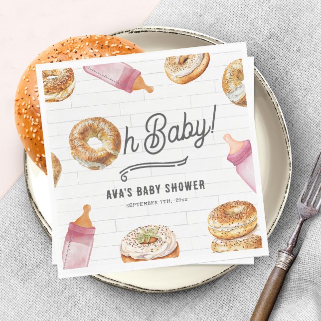 Oh Baby Bottles & Bagels Girl Baby Shower Brunch Napkin (Creator Uploaded)