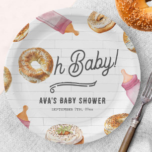 Oh Baby Bottles & Bagels Girl Baby Shower Brunch Paper Plate