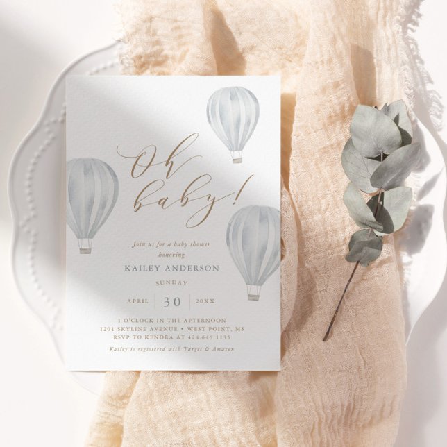 Oh Baby – Boy Baby Shower Hot Air Balloon Invitation (Creator Uploaded)