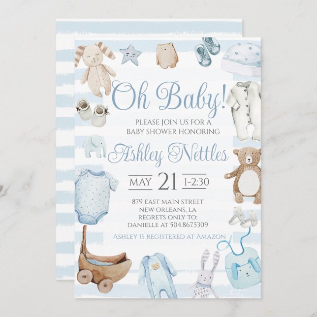 Oh Baby! Boy Baby Shower Invitation (Front/Back)