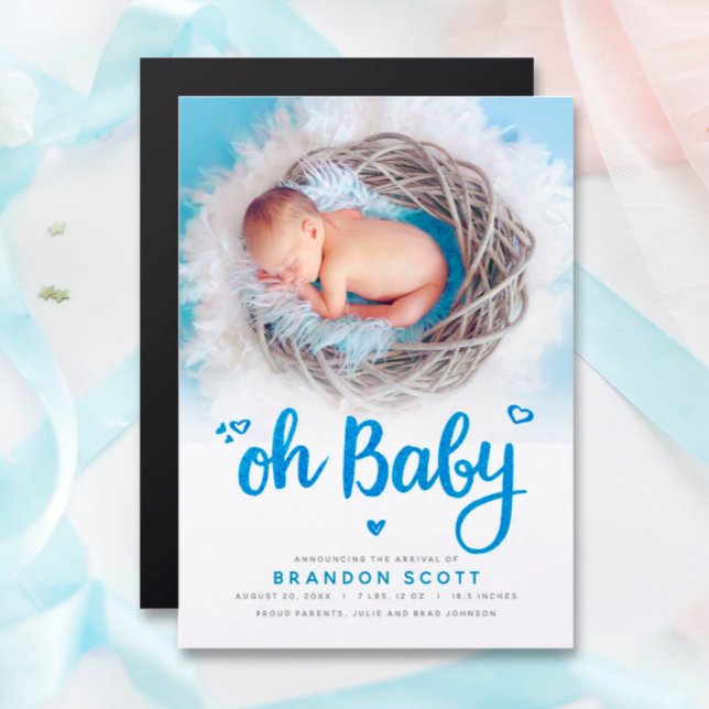 Oh Baby Boy Birth Announcement Photo Magnetic Card (Creator Uploaded)
