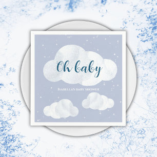 Oh Baby Boy Blue Clouds Sky Stars Baby Shower Napkin